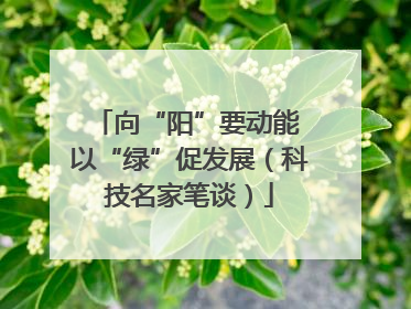 向“阳”要动能 以“绿”促发展（科技名家笔谈）
